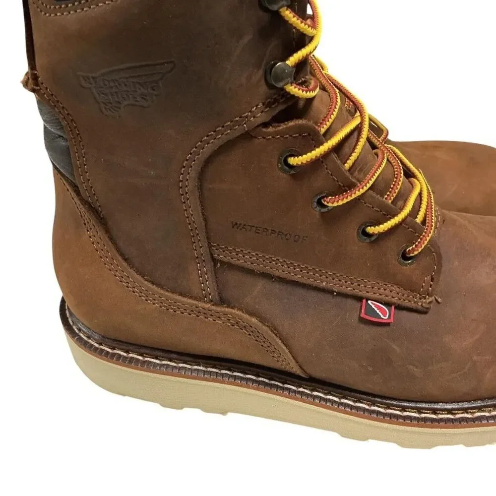 Red Wing Men Lace-up Steel Toe Work Boots 8 Brown Waterproof Slip Oil Resistant